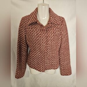 United Colors of Benetton Tweed Jacket Pink Rose Bouclé Wool Blend Cropped Blaze